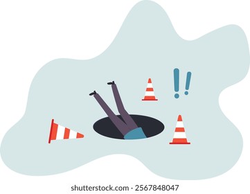 Failure or mistake causing catastrophe despair, problem or risk from crisis or recession, danger or business accident, trouble, loss or pitfall concept,business concept.flat character.