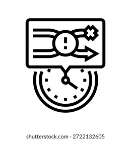 Fallo al pivotar en el Vector de icono de línea de tiempo. Fallo al pivotar en el signo de tiempo. Contorno aislado Ilustración negra