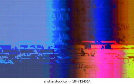 Failure to play a multimedia file. Online broadcast playback error. Abstract glitch texture. Hacker attack on the monitor screen. Vector illustration.