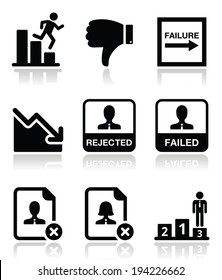 Failure, rejected man icons set