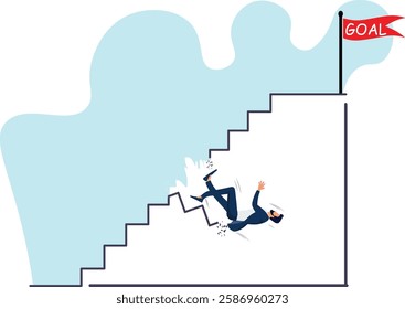 Failure and Resilience: Businessman Falling Down Stairs