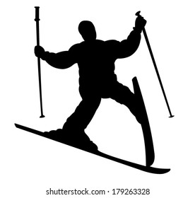 Failure At Ski, Fallin Skiier Silhouette Vector