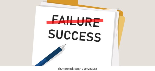 Failure is success in progress inspirational text. word marked on paper. Concept of business challenge.