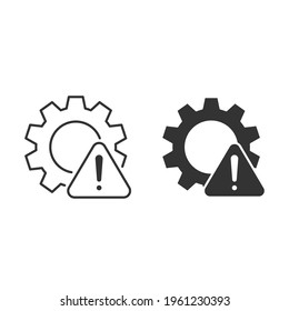 Failure, system error line and glyph icon. Simple outline and solid style. Alert, gear, mechanical concept. Vector illustration isolated on white background. EPS 10.