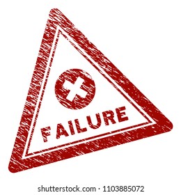 Failure triangle rubber stamp seal. Vector element with distress style and unclean texture in red color. Designed for overlay watermarks and distressed seal prints.
