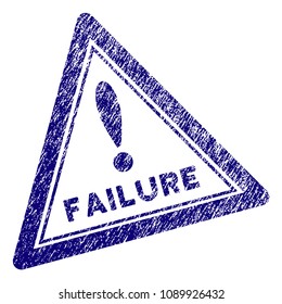 Failure triangle stamp seal. Vector element with grainy design and scratched texture in blue color. Designed for overlay watermarks and grunge textured rubber seal imitations.