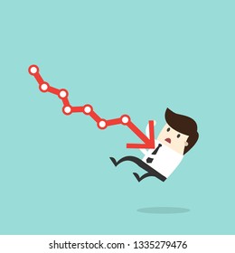 failure and unhappy Businessman with disappointed down financial graph.