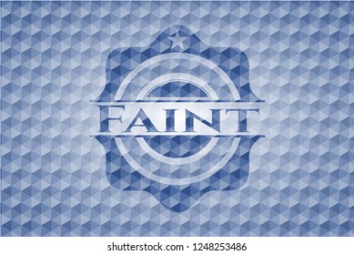Faint blue emblem with geometric pattern.