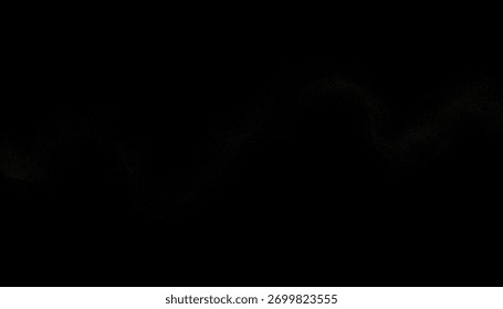 Las partículas doradas débiles forman una forma de onda suave y fluida sobre un fondo negro oscuro.