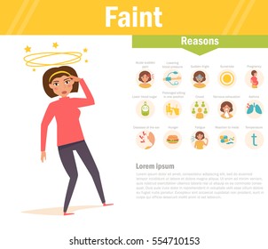 Faint. Reasons. Vector. Cartoon. Isolated. Flat. Illustration For Websites, Brochures, Magazines. Medicine.