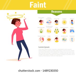 Faint Woman Vector. Cartoon. Isolated Art On White Background. Flat