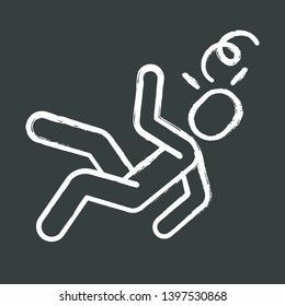 Fainting Chalk Icon. Dizziness, Consciousness Loss. Heat, Sun Stroke, Heart Attack. Unconsciousness Human Falling. Low Blood Pressure Symptom. Isolated Vector Chalkboard Illustration