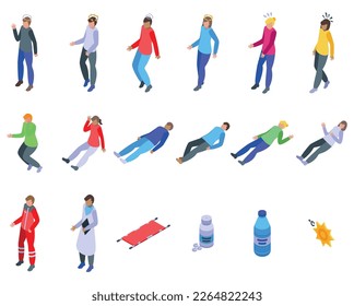 Fainting icons set isometric vector. Person accident. Sleep man