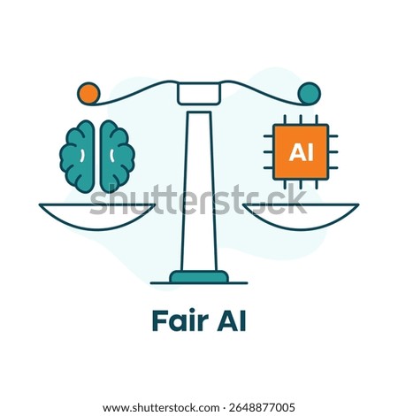 Fair AI Icon, Ethical AI Vector, AI Justice Scale Illustration