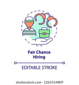 Fair chance hiring concept icon. Work for ex prisoners. DEI initiative for workplace abstract idea thin line illustration. Isolated outline drawing. Editable stroke. Arial, Myriad Pro-Bold fonts used