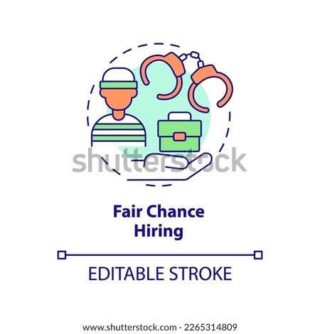 Fair chance hiring concept icon. Work for ex prisoners. DEI initiative for workplace abstract idea thin line illustration. Isolated outline drawing. Editable stroke. Arial, Myriad Pro-Bold fonts used