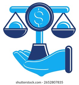 Fair Compensation icon represented by scale, money in hand Dualtone style.