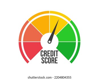 Fair credit score. Credit rating indicator isolated on white background. The arrow points to yellow color. Credit score gauge. Design for app, banner and poster. Vector illustration