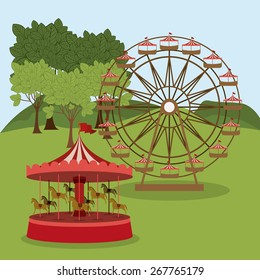 Fair design over landscape background, vector illustration