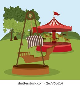 Fair design over landscape background, vector illustration