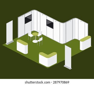 Fair Exhibition Blank Stand Curved Booth Movable Vector Elements Illustration Template