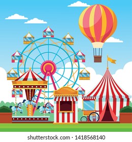 Amusement Park Urban Landscape Carousels Roller Stock Vector (Royalty ...