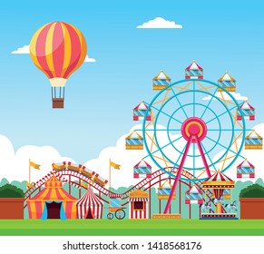 Fair Festival Fun Attractions Sunny Day Stock Vector (Royalty Free ...