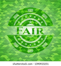 Fair green emblem with mosaic background. Vector Illustration. Detailed.
