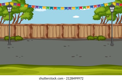 Fair ground in the garden scene illustration