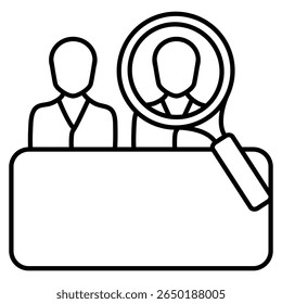 Fair Hiring icon represented by people, magnifying glass Line style.