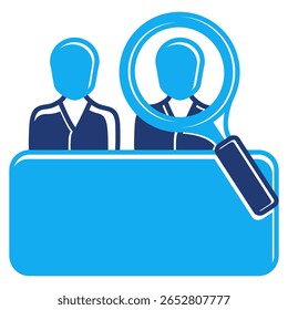 Fair Hiring icon represented by people, magnifying glass Dualtone style.