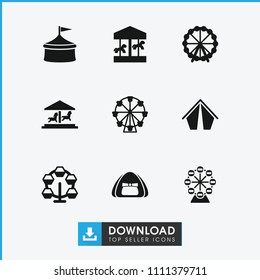 Fair icon. collection of 9 fair filled icons such as ferris wheel, carousel, circus. editable fair icons for web and mobile.