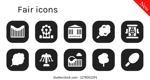  fair icon set. 10 filled fair icons. Simple modern icons about  - Roller coaster, Ferris wheel, Carousel, Cotton candy