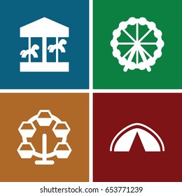 Fair icons set. set of 4 fair filled icons such as ferris wheel, tent
