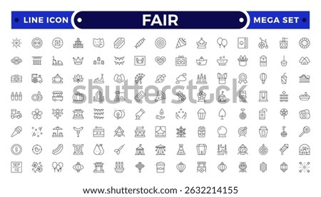 Fair icons such as fireworks, candy, balloons, cards, mole, fair, windmill vector thin icons for report, presentation, diagram, web design, mobile app.
