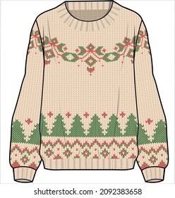 FAIR ISLE CHRISTMAS SWEATER PATTERN FOR WOMEN AND GIRLS IN EDITABLE VECTOR FILE