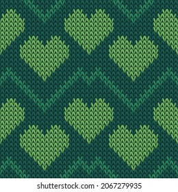 Fair isle heart knit nordic vector seamless pattern. Knitting imitation valentine ornament. Woolen unusual heart knit cloth textile love symbols pattern. Knitwear fashion.