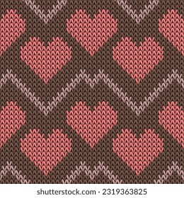 Fair isle heart knit traditional vector seamless pattern. Knitwear imitation valentine ornament. Jumper peculiar heart knit cloth textile love symbols pattern. Knitting design.