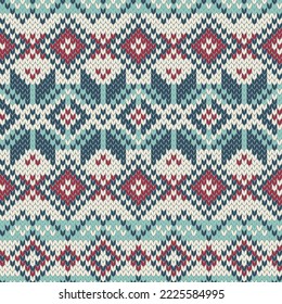 Fair isle jacquard knitted seamless pattern. Winter background. Vector illustration.