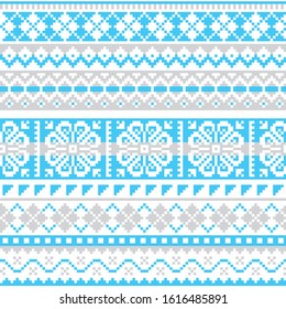 Fair Isle knit winter traditional vector seamless pattern, Scottish repetitive design, Shetland islands knitting style in gray and white
