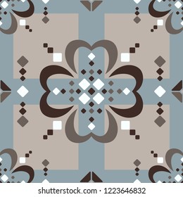 Fair Isle style jumbo large scale brown beige blue white vector seamless abstract pattern 