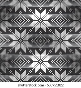 Fair Isle Traditional Knitted Pattern. Seamless Knitting Texture with Shades of Grey Colors