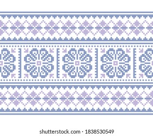 Fair Isle winter and Christmas traditional vector seamless pattern - long vertical knit ornament, Scottish repetitive design, Shetland Islands knitting style in blue and purple. Retro textile folk art