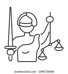 Fair, justice icon vector. Themis blindfolded. The goddess holds a scale and a sword.