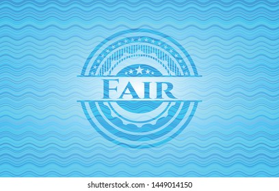 Fair light blue water wave style badge. Vector Illustration. Detailed.