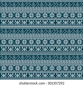 Fair Pattern sweater design on the wool knitted texture. Red-blue Knitting Ornament
