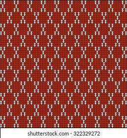 Fair Pattern sweater design on the wool knitted texture. Red Knitting Ornament, crochet