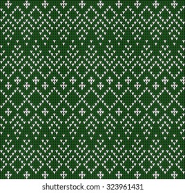 Fair Pattern sweater design on the wool knitted texture. Knitting Ornament