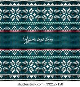 Fair Pattern sweater design on the wool knitted texture. Knitting Ornament, crochet