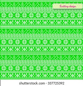 Fair Pattern sweater design on the wool knitted texture.Bright turquoise Knitting Ornament, crochet